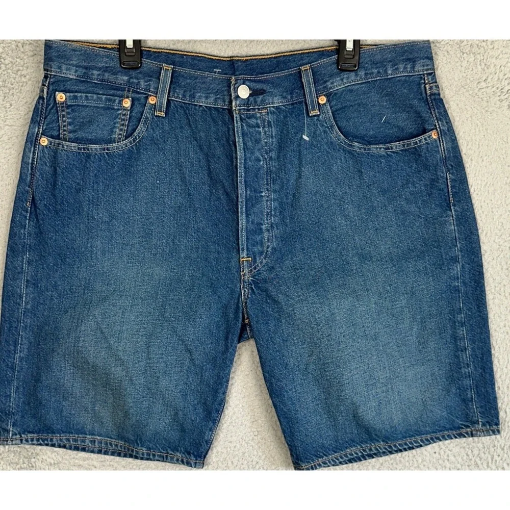 Levis 501 XX Shorts Mens 38 Blue Original Fit Button Fly Distressed Jean Denim